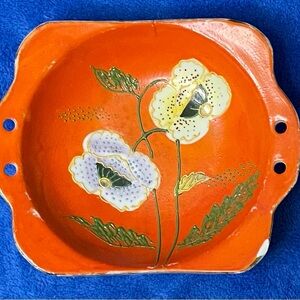 Vintage Decorative Plate Marked Made in Japan Orange with Hand Painted Flowers